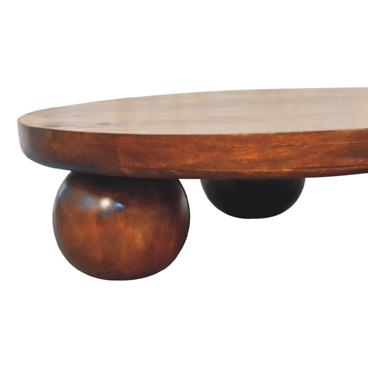 Chestnut Central Ball Coffee Table - Solid Mango Wood Center Table for Living Room - product view 6 showing handcrafted...