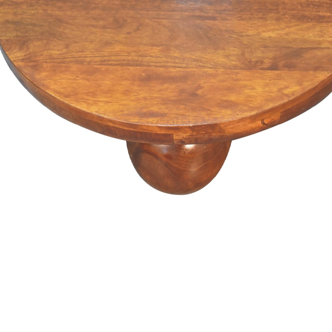 Chestnut Central Ball Coffee Table - Solid Mango Wood Center Table for Living Room - product view 4 showing handcrafted...