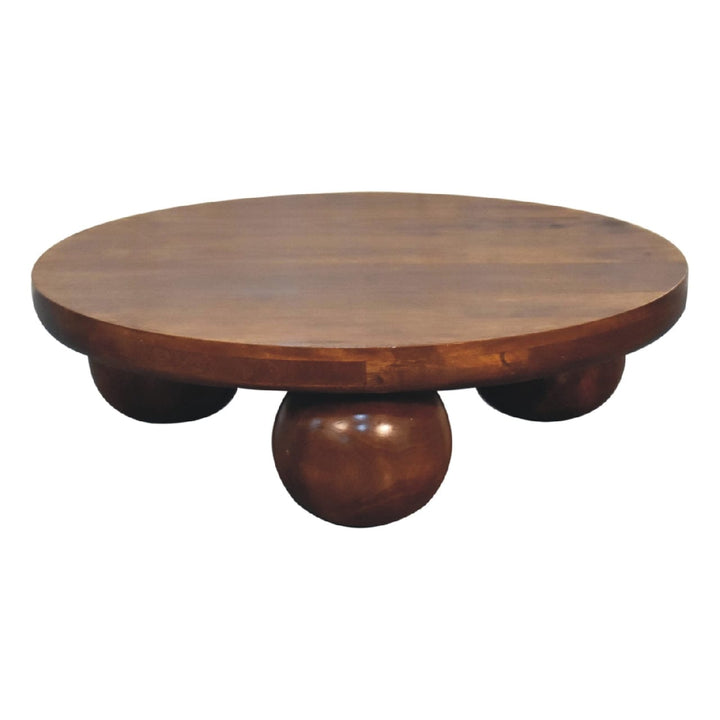 Chestnut Central Ball Coffee Table - Solid Mango Wood Center Table for Living Room - product view 3 showing handcrafted...