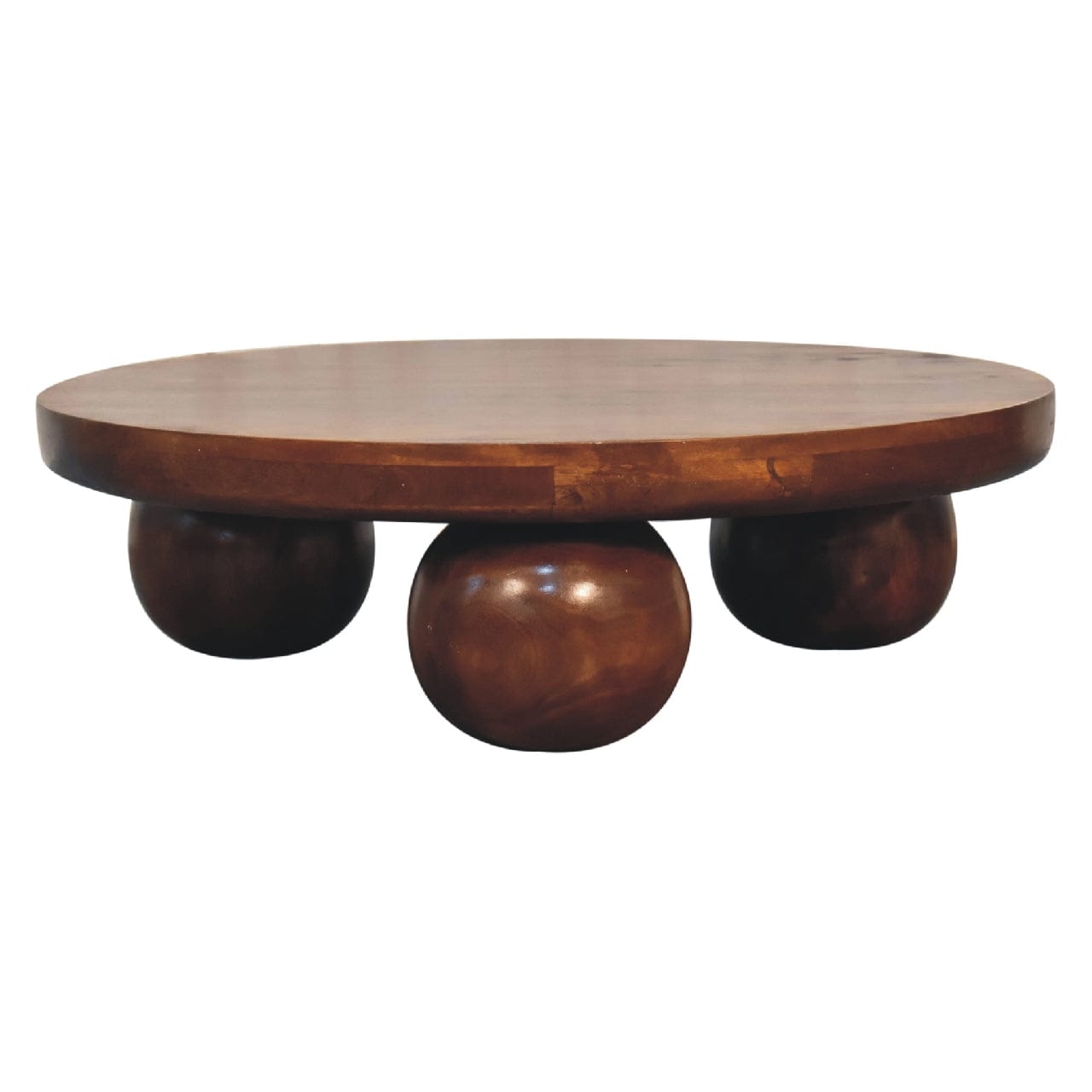 Chestnut Central Ball Coffee Table - Solid Mango Wood Center Table for Living Room - product view 2 showing handcrafted...