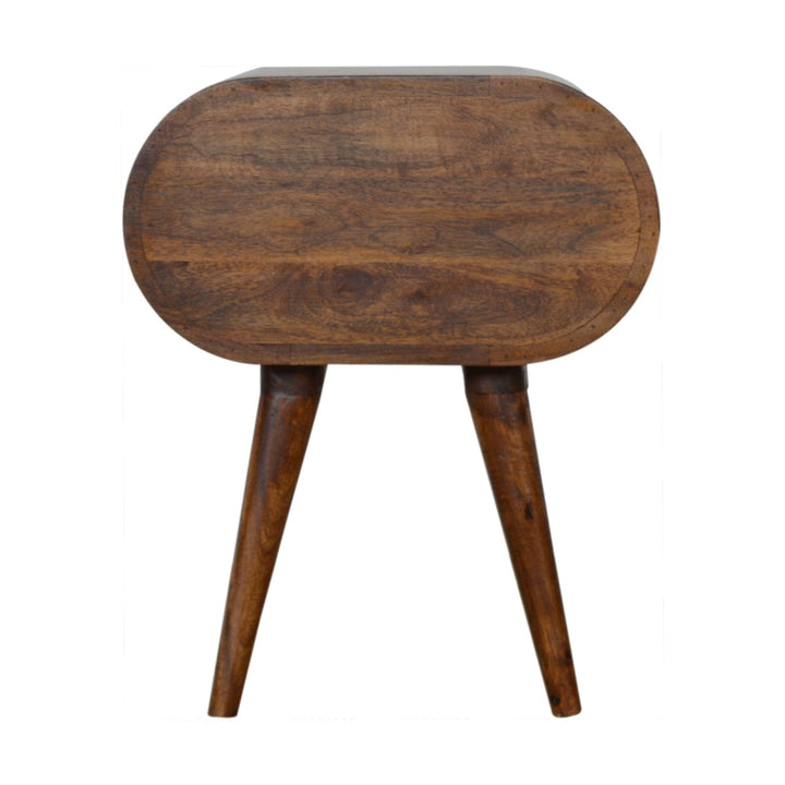 Chestnut Circular Nightstand - Solid Mango Wood Bedside Table for Bedroom - product view 9 showing handcrafted solid...