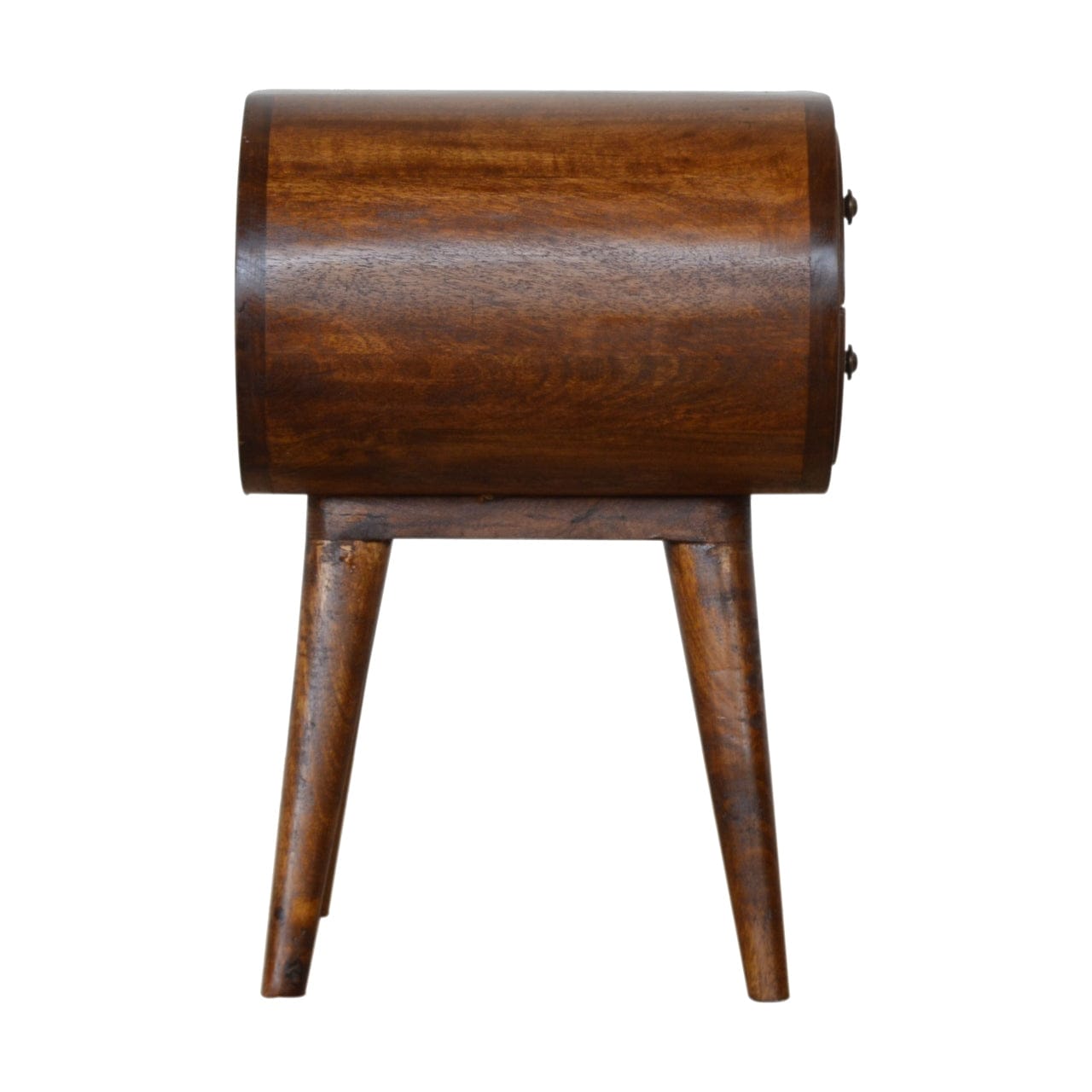 Chestnut Circular Nightstand - Solid Mango Wood Bedside Table for Bedroom - product view 7 showing handcrafted solid...