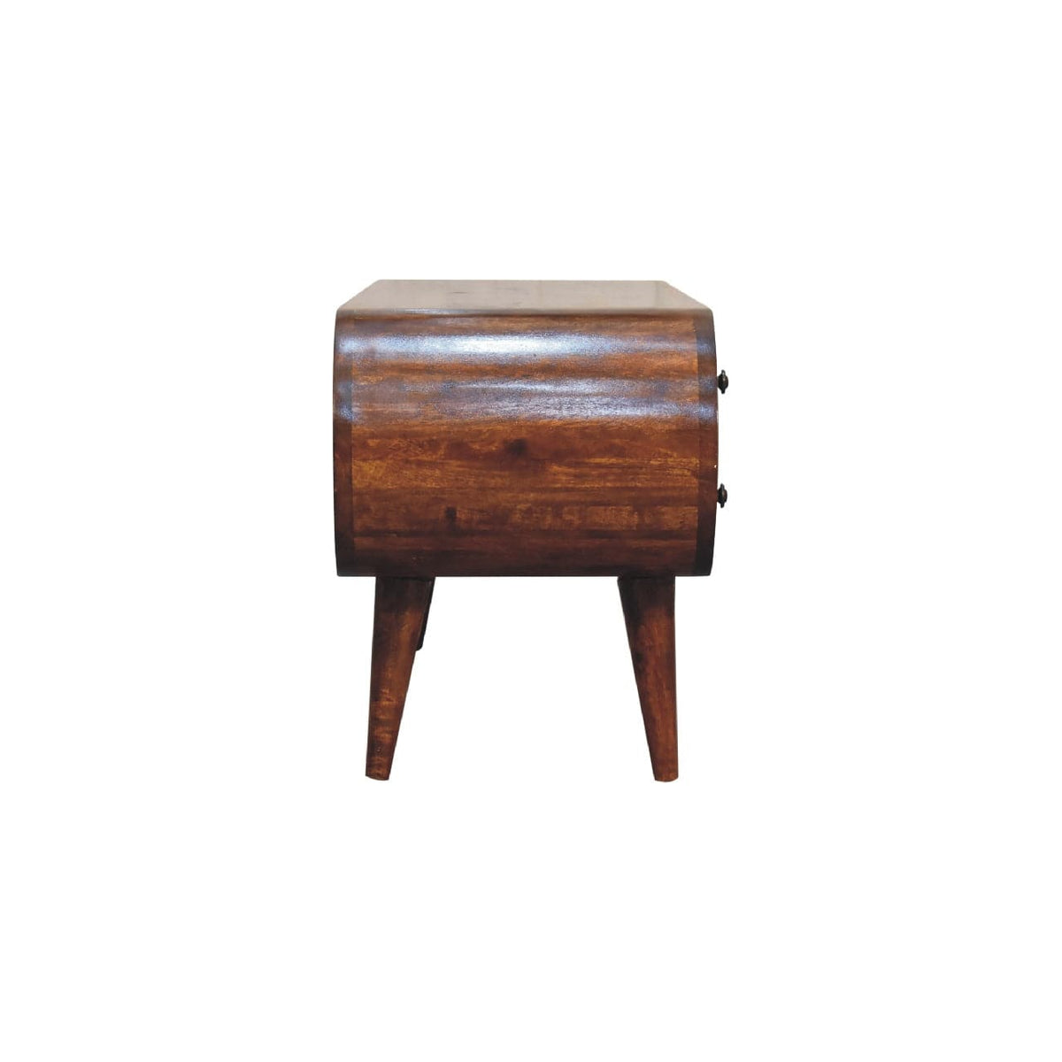 Chestnut Circular TV Stand - Solid Mango Wood Entertainment Center for Living Room - product view 8 showing handcrafted...