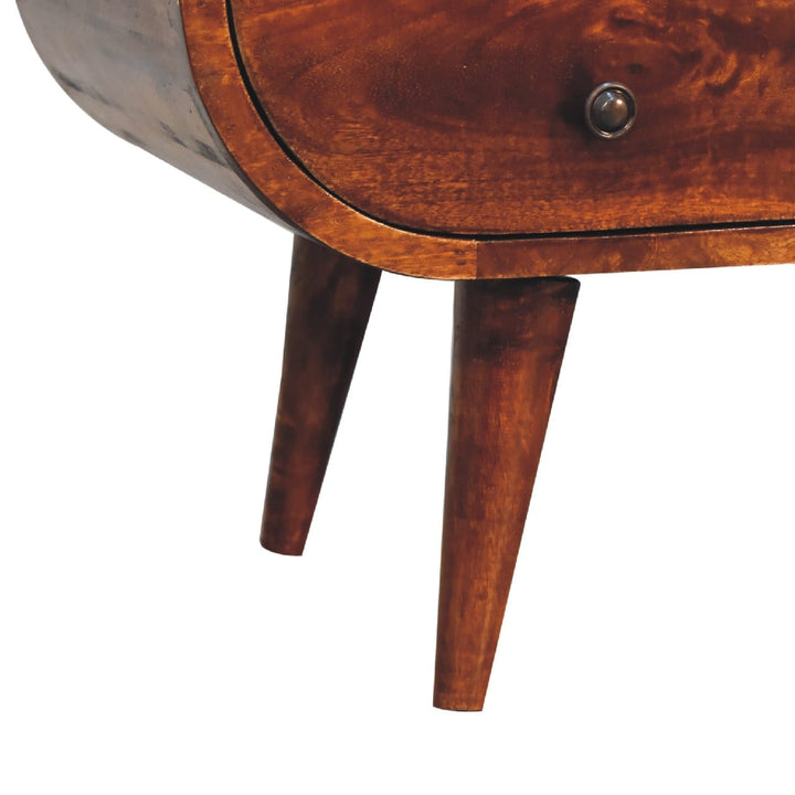 Chestnut Circular TV Stand - Solid Mango Wood Entertainment Center for Living Room - product view 7 showing handcrafted...