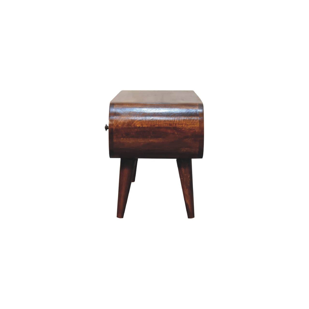 Chestnut Circular TV Stand - Entertainment Center in Solid Mango Wood - product view 9 showing handcrafted solid mango...