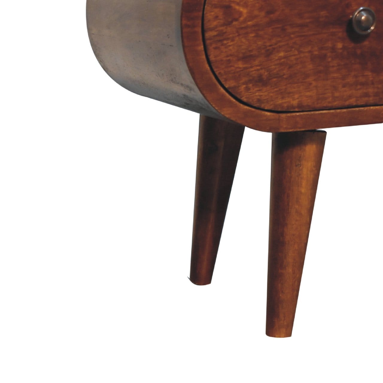 Chestnut Circular TV Stand - Entertainment Center in Solid Mango Wood - product view 8 showing handcrafted solid mango...