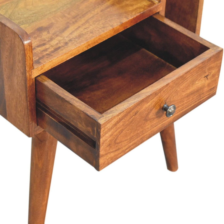 Chestnut Collective Nightstand - Solid Mango Wood Bedside Table for Bedroom - product view 6 showing handcrafted solid...