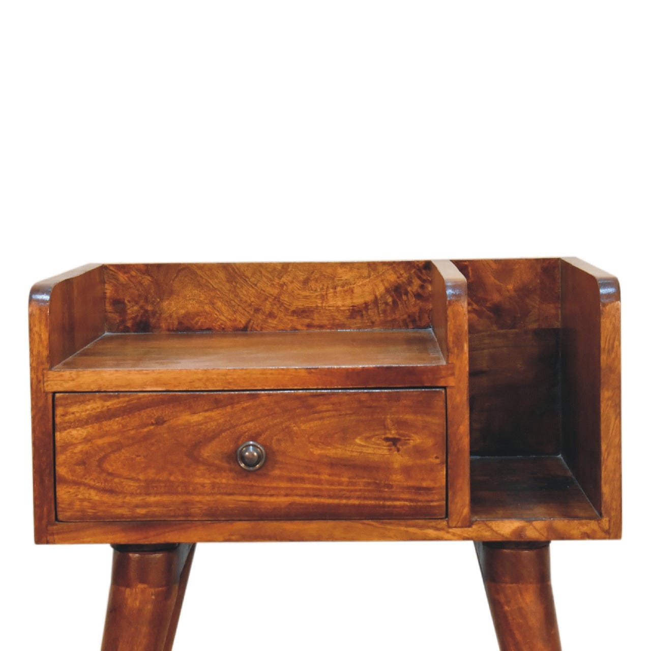 Chestnut Collective Nightstand - Solid Mango Wood Bedside Table for Bedroom - product view 4 showing handcrafted solid...