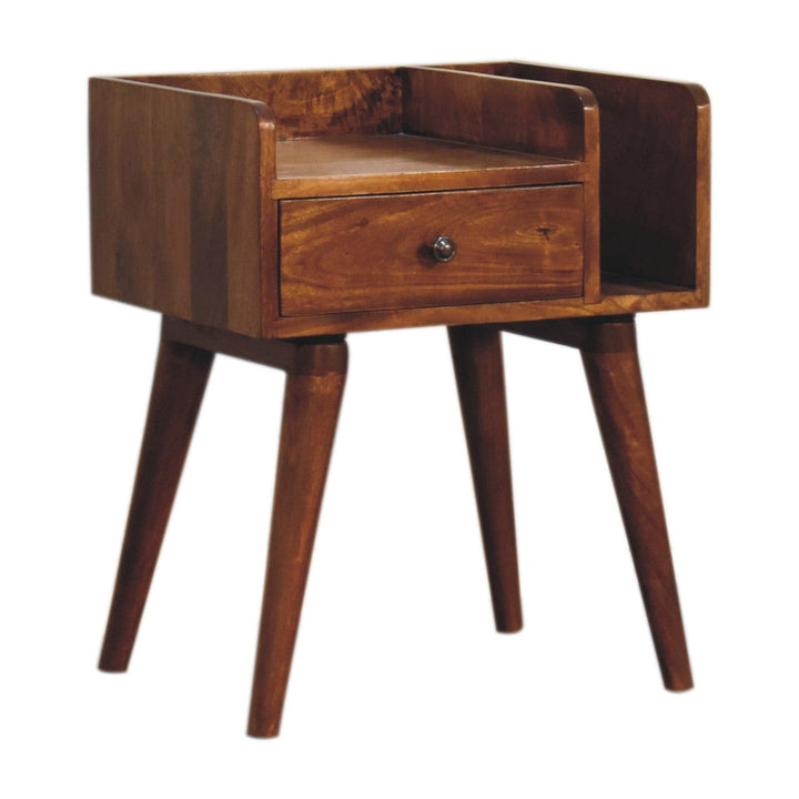 Chestnut Collective Nightstand - Solid Mango Wood Bedside Table for Bedroom - product view 3 showing handcrafted solid...