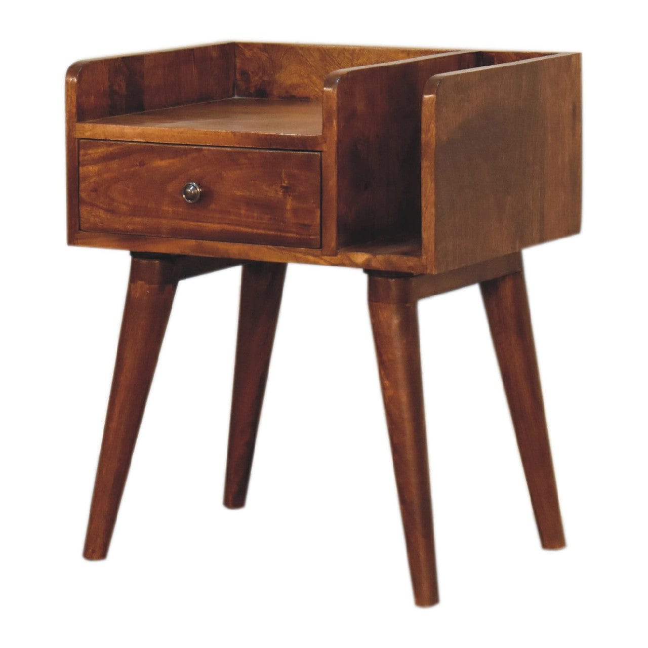 Chestnut Collective Nightstand - Solid Mango Wood Bedside Table for Bedroom - product view 2 showing handcrafted solid...