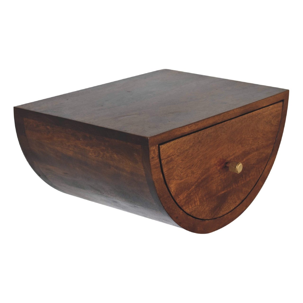 Chestnut Crescent Floating Nightstand - Solid Mango Wood Bedside Table for Bedroom - product view 6 showing handcrafted...