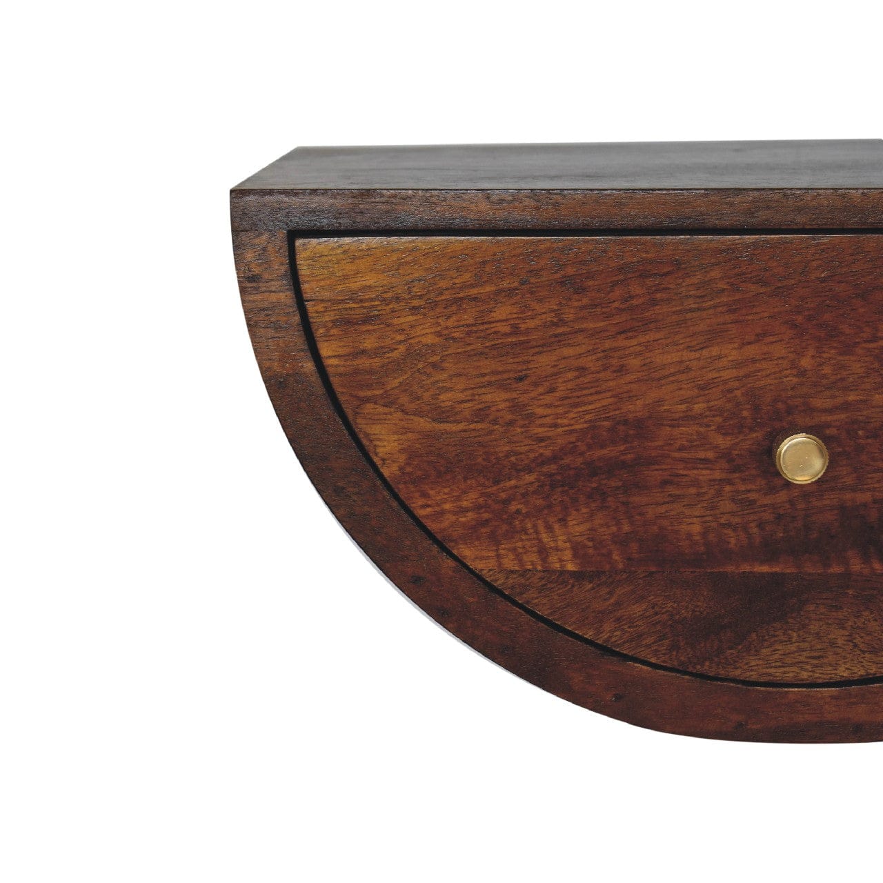 Chestnut Crescent Floating Nightstand - Solid Mango Wood Bedside Table for Bedroom - product view 5 showing handcrafted...