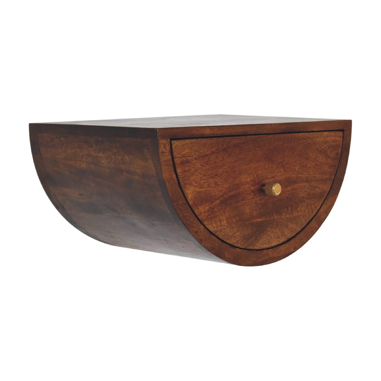 Chestnut Crescent Floating Nightstand - Solid Mango Wood Bedside Table for Bedroom - product view 4 showing handcrafted...