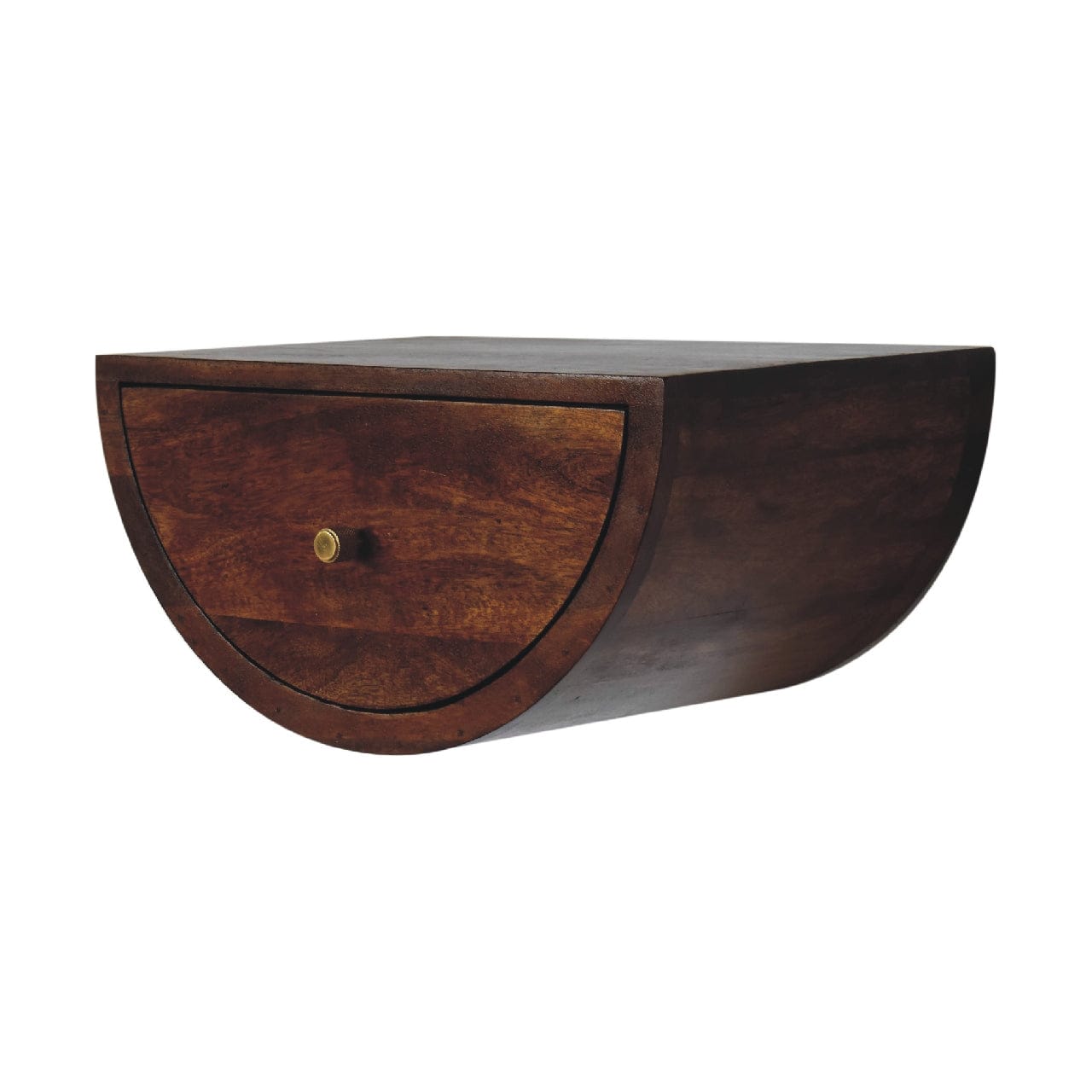 Chestnut Crescent Floating Nightstand - Solid Mango Wood Bedside Table for Bedroom - product view 3 showing handcrafted...