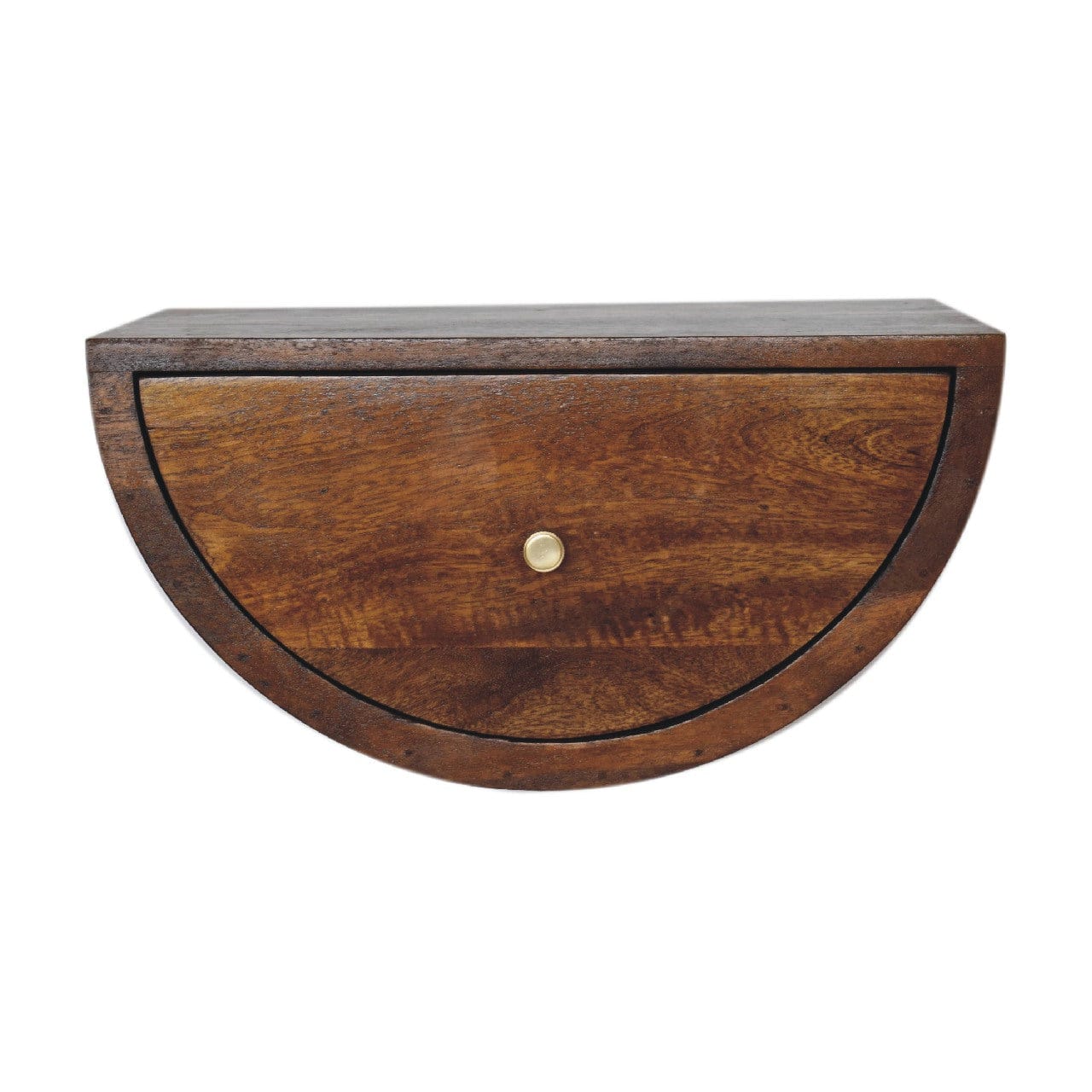Chestnut Crescent Floating Nightstand - Solid Mango Wood Bedside Table for Bedroom - product view 2 showing handcrafted...