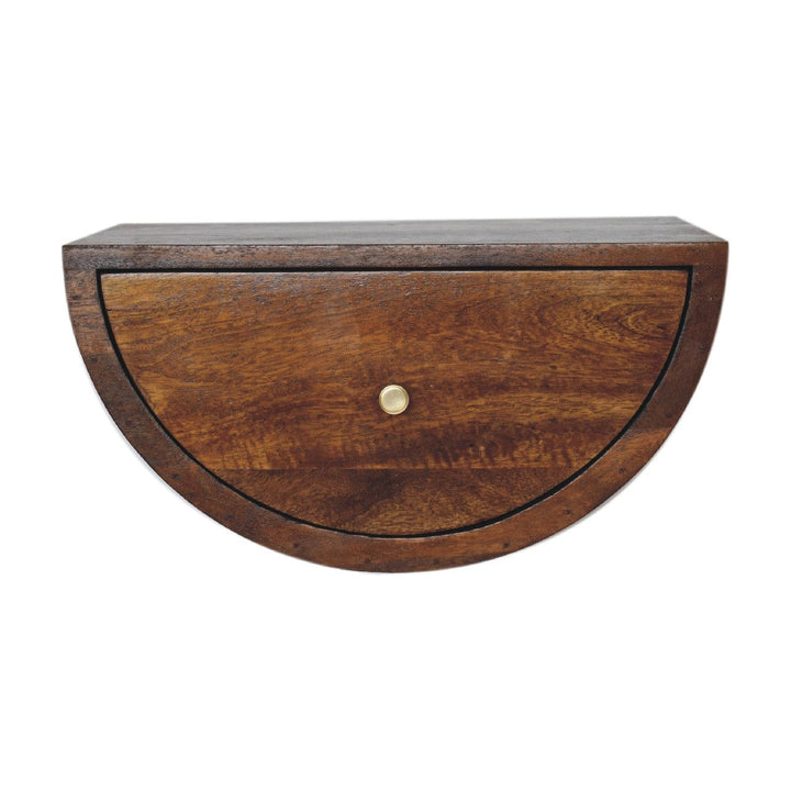 Chestnut Crescent Floating Nightstand - Solid Mango Wood Bedside Table for Bedroom - product view 2 showing handcrafted...