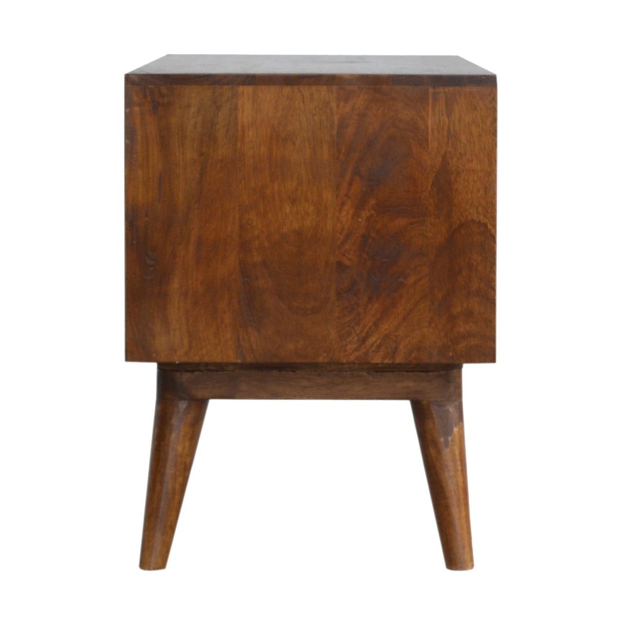 Chestnut Cube Carve TV Stand - Solid Mango Wood Entertainment Center for Living Room - product view 7 showing handcrafted...