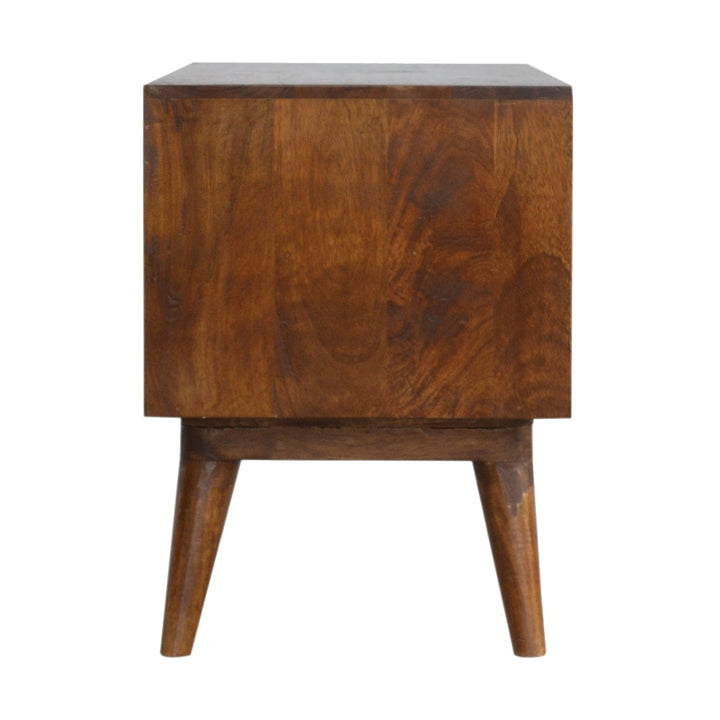Chestnut Cube Carve TV Stand - Solid Mango Wood Entertainment Center for Living Room - product view 7 showing handcrafted...