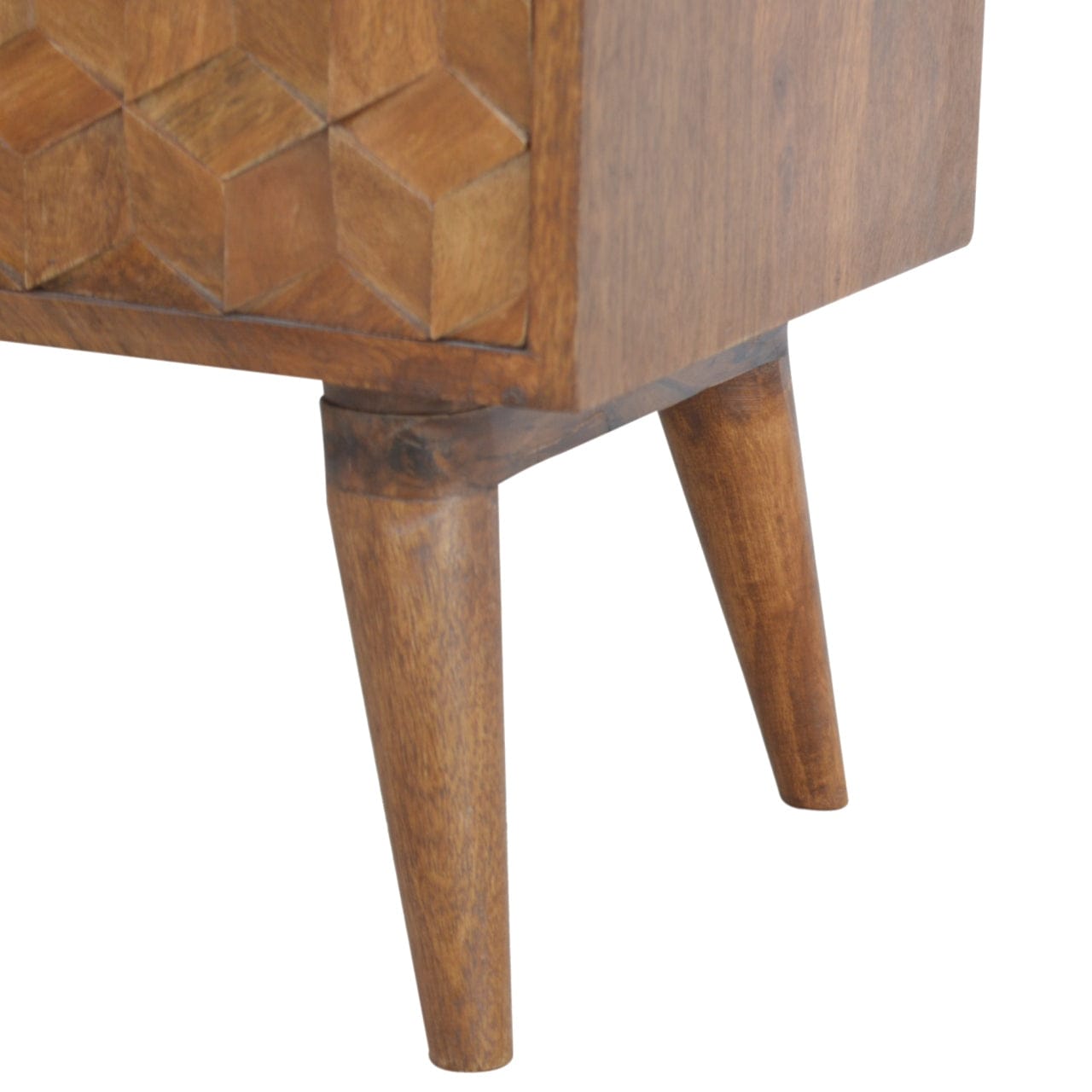 Chestnut Cube Carve TV Stand - Solid Mango Wood Entertainment Center for Living Room - product view 5 showing handcrafted...
