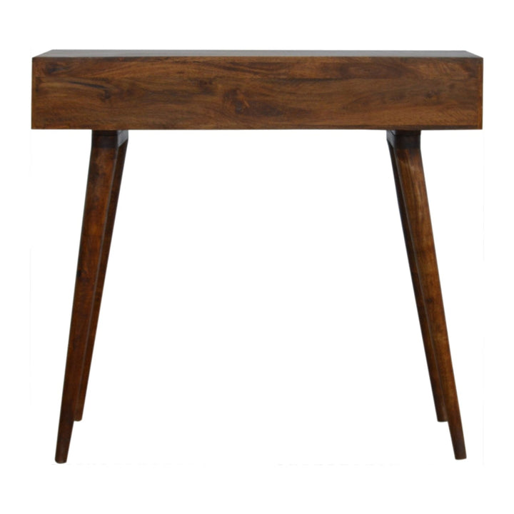 Chestnut Cube Carved Writing Desk - Solid Mango Wood Writing Table for Home Office - product view 8 showing handcrafted...