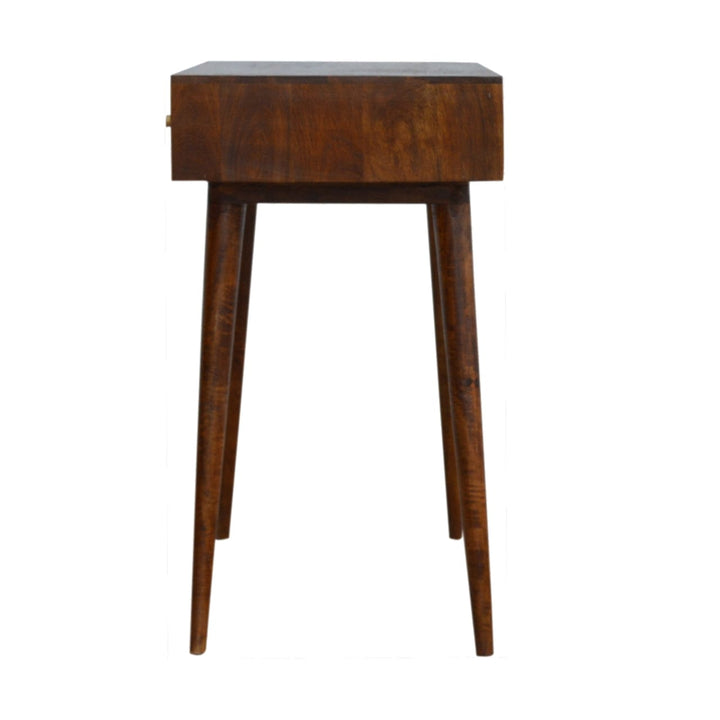 Chestnut Cube Carved Writing Desk - Solid Mango Wood Writing Table for Home Office - product view 7 showing handcrafted...