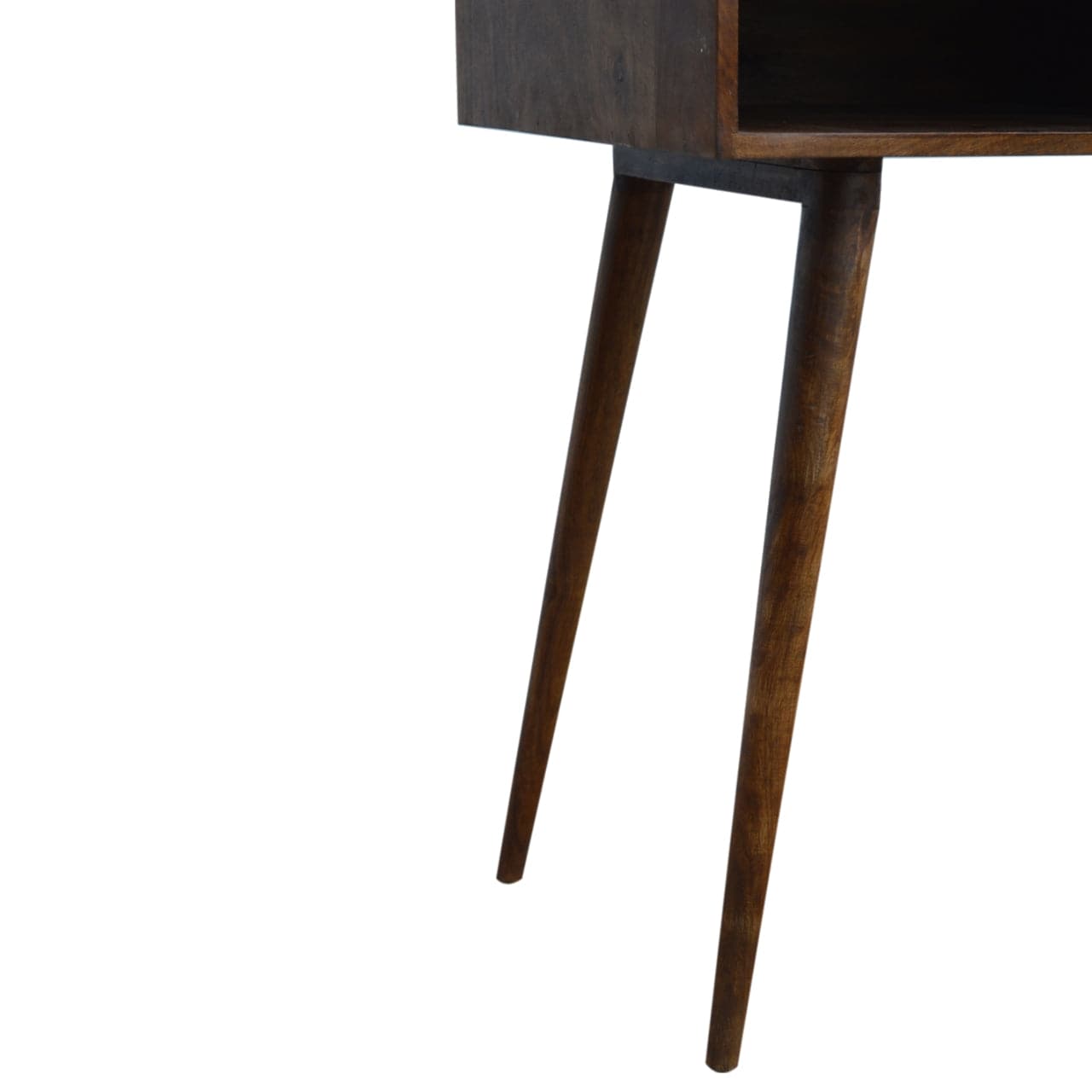Chestnut Cube Carved Writing Desk - Solid Mango Wood Writing Table for Home Office - product view 6 showing handcrafted...