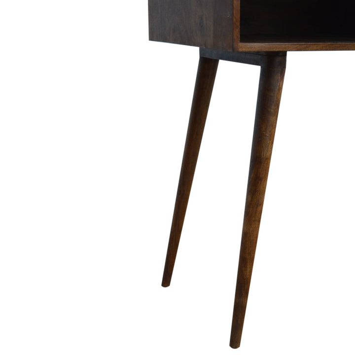 Chestnut Cube Carved Writing Desk - Solid Mango Wood Writing Table for Home Office - product view 6 showing handcrafted...