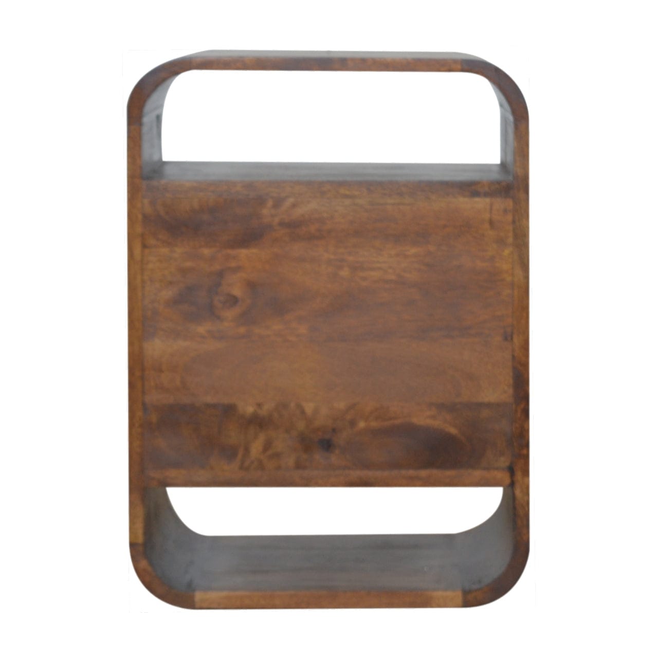 Chestnut Curve 2 Drawer Nightstand - Solid Mango Wood Bedside Table for Bedroom - product view 9 showing handcrafted...