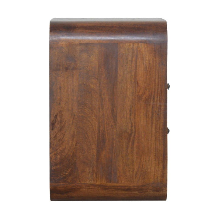Chestnut Curve 2 Drawer Nightstand - Solid Mango Wood Bedside Table for Bedroom - product view 8 showing handcrafted...