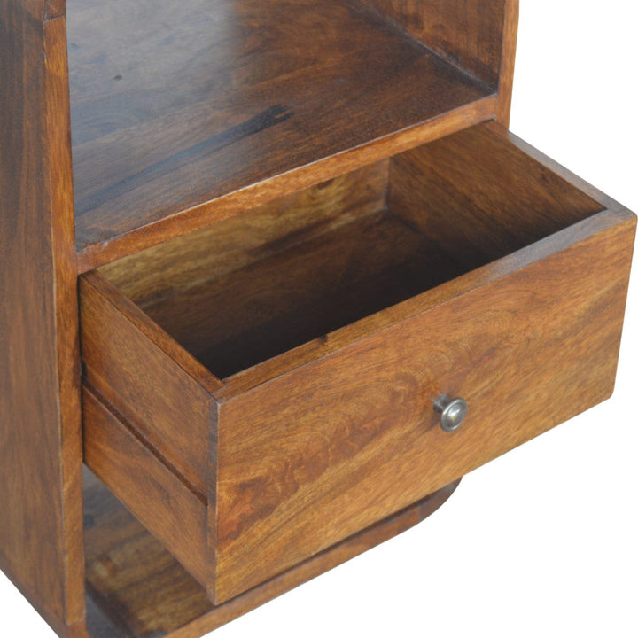 Chestnut Curve 2 Drawer Nightstand - Solid Mango Wood Bedside Table for Bedroom - product view 4 showing handcrafted...