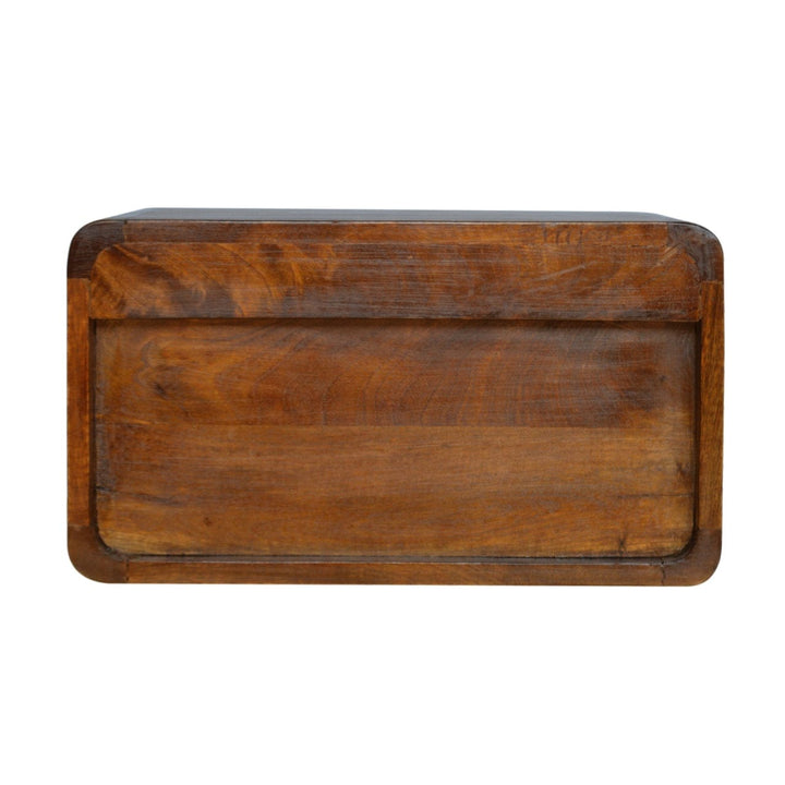 Chestnut Curve Floating Nightstand - Solid Mango Wood Bedside Table for Bedroom - product view 8 showing handcrafted...