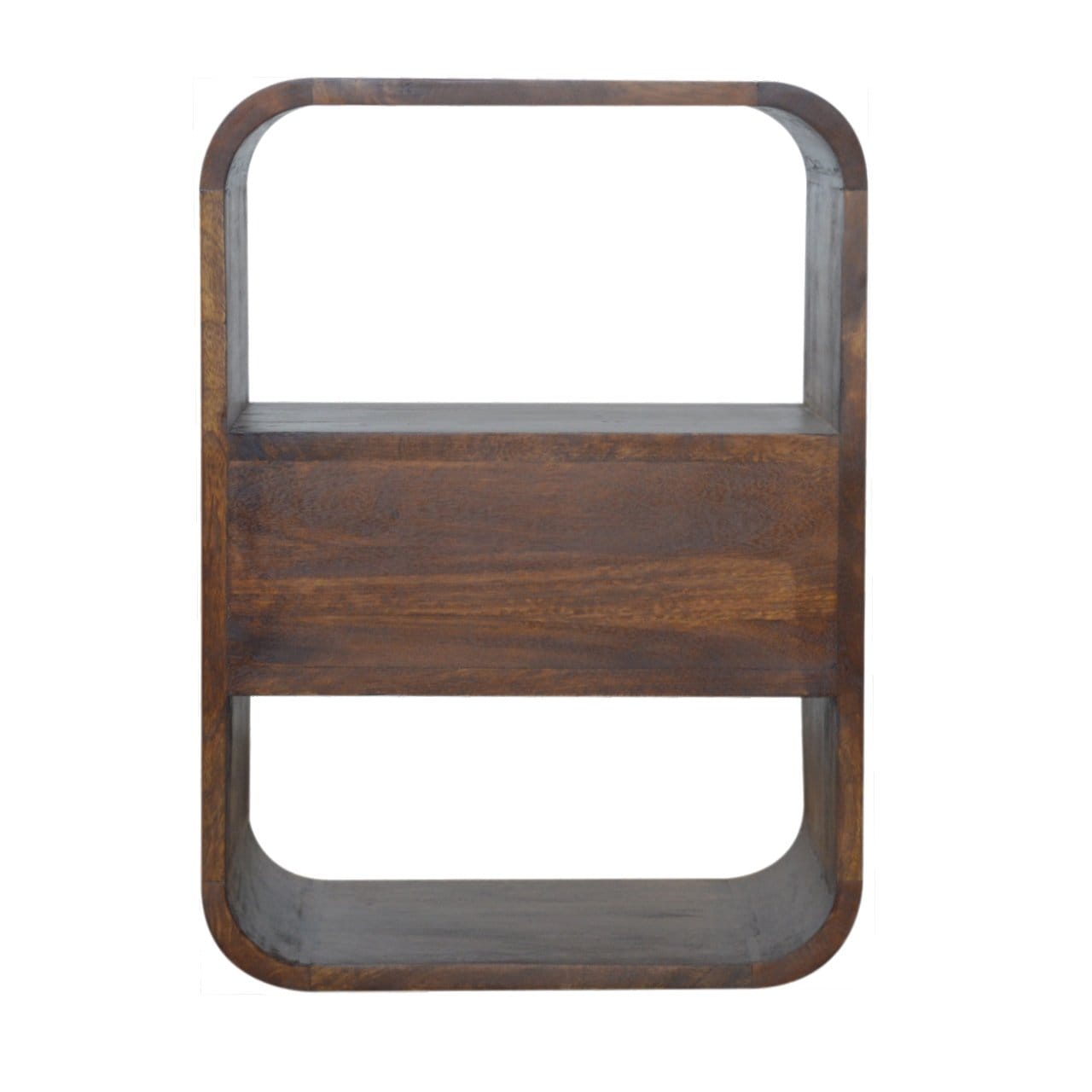 Chestnut Curved Edge Nightstand - Solid Mango Wood Bedside Table for Bedroom - product view 9 showing handcrafted solid...