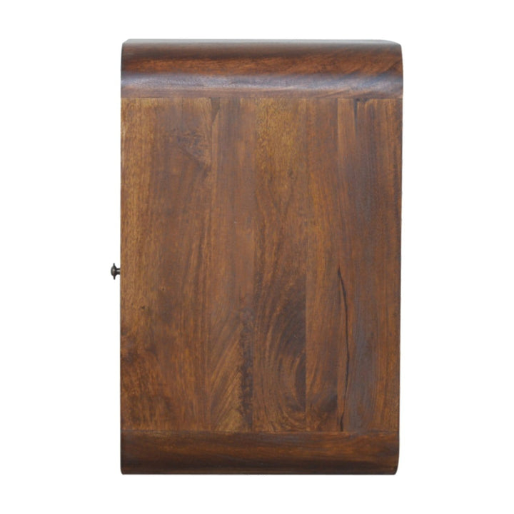 Chestnut Curved Edge Nightstand - Solid Mango Wood Bedside Table for Bedroom - product view 8 showing handcrafted solid...