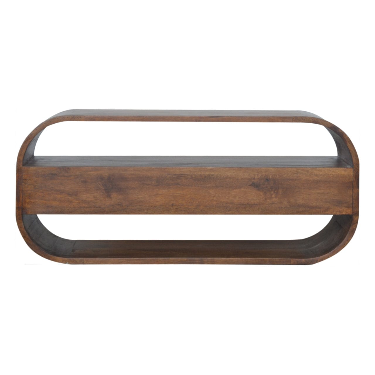 Chestnut Curved Edge TV Stand - Solid Mango Wood Entertainment Center for Living Room - product view 9 showing...