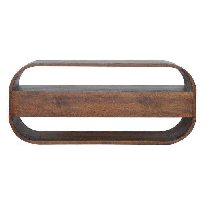 Chestnut Curved Edge TV Stand - Solid Mango Wood Entertainment Center for Living Room - product view 9 showing...