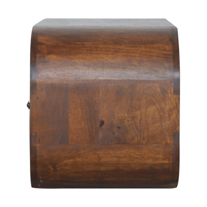 Chestnut Curved Edge TV Stand - Solid Mango Wood Entertainment Center for Living Room - product view 8 showing...