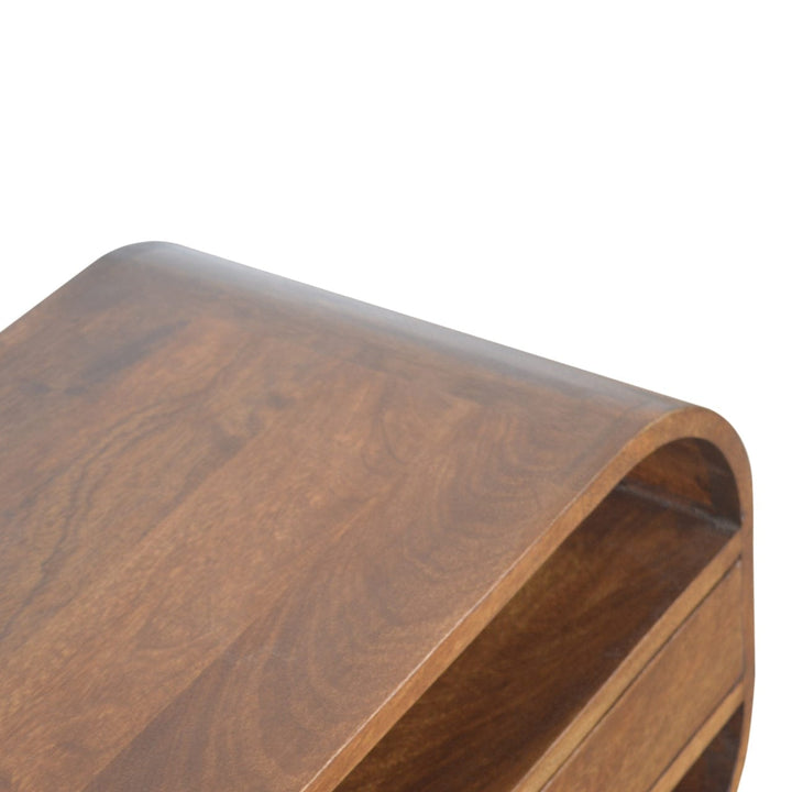 Chestnut Curved Edge TV Stand - Solid Mango Wood Entertainment Center for Living Room - product view 7 showing...