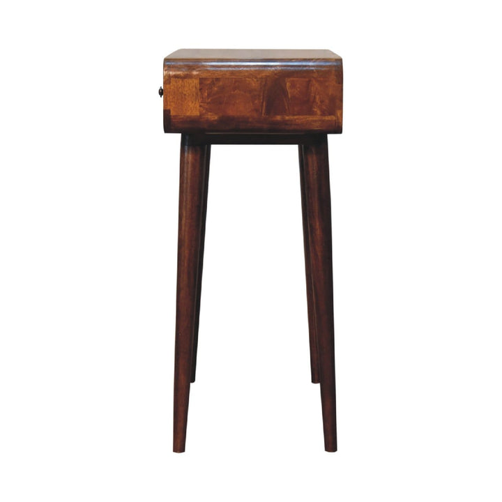 Chestnut Curved Hallway Console Table - Solid Mango Wood Entryway Table - product view 9 showing handcrafted solid mango...