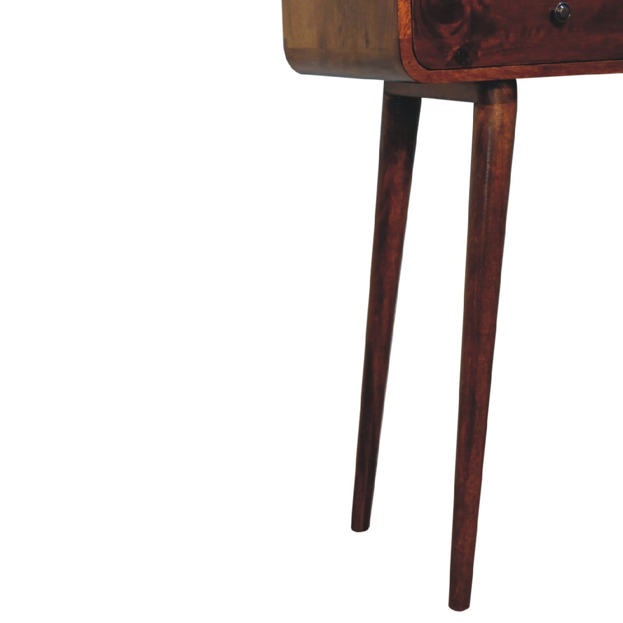 Chestnut Curved Hallway Console Table - Solid Mango Wood Entryway Table - product view 8 showing handcrafted solid mango...