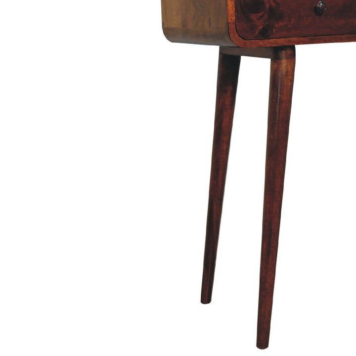 Chestnut Curved Hallway Console Table - Solid Mango Wood Entryway Table - product view 8 showing handcrafted solid mango...