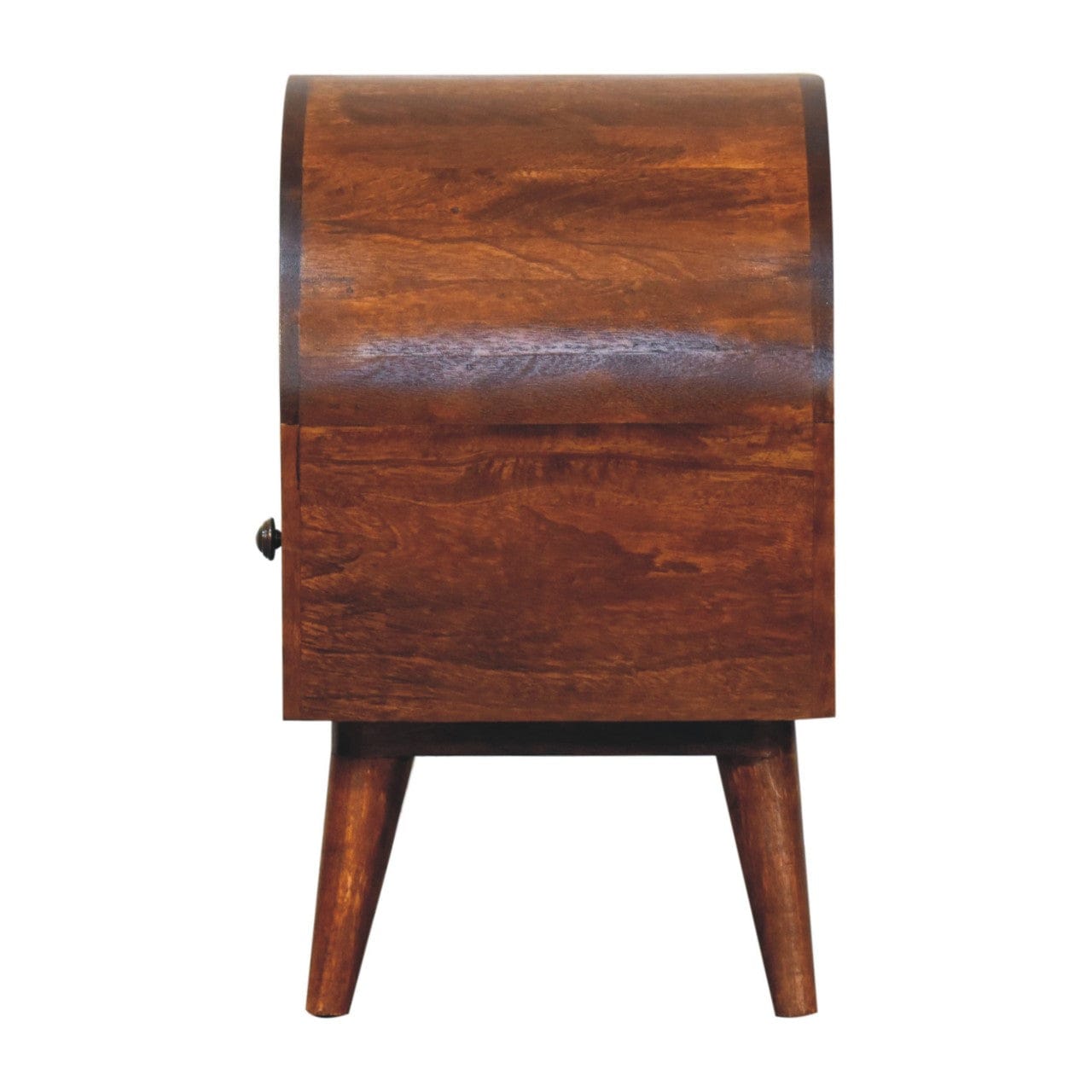 Chestnut Dome Nightstand - Solid Mango Wood Bedside Table for Bedroom - product view 9 showing handcrafted solid mango...