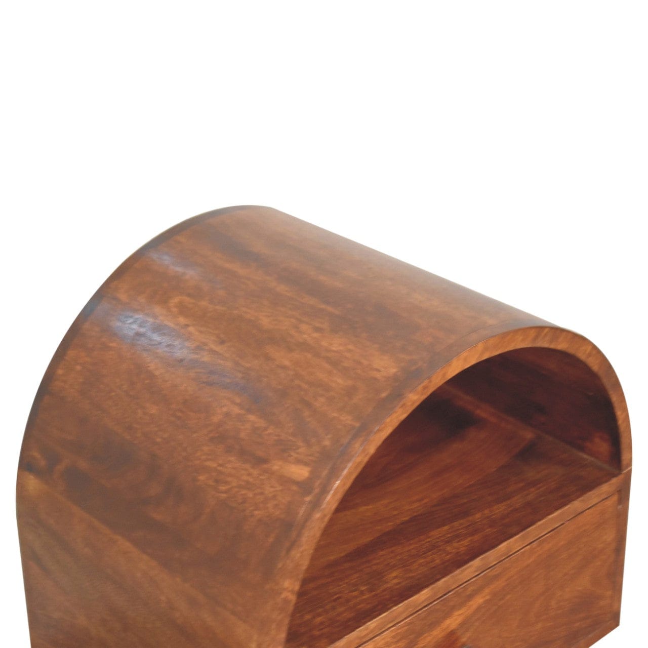 Chestnut Dome Nightstand - Solid Mango Wood Bedside Table for Bedroom - product view 6 showing handcrafted solid mango...