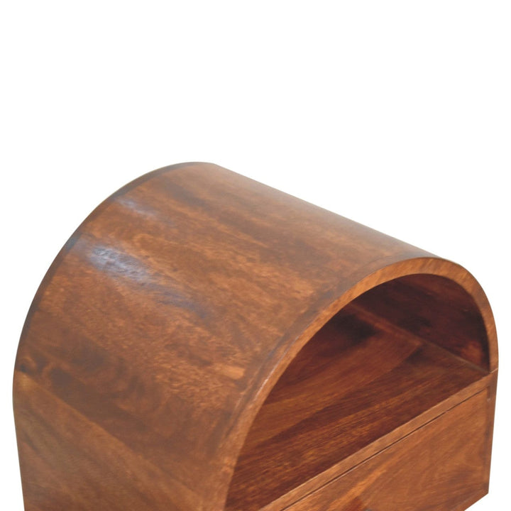 Chestnut Dome Nightstand - Solid Mango Wood Bedside Table for Bedroom - product view 6 showing handcrafted solid mango...