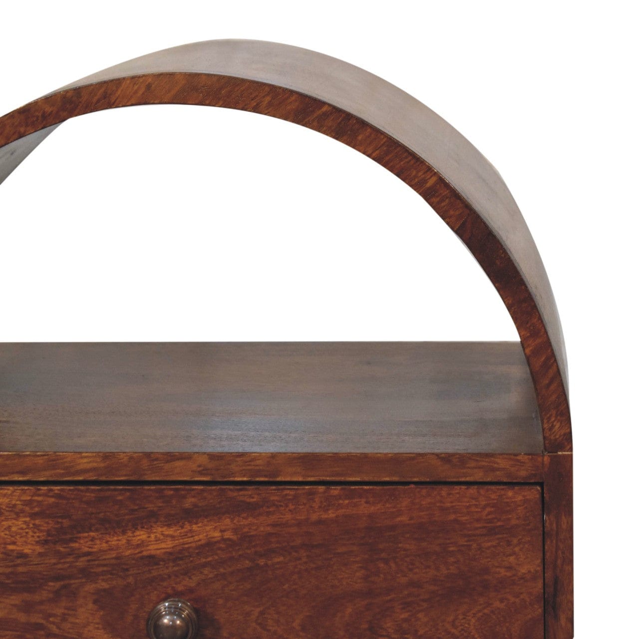 Chestnut Dome Nightstand - Solid Mango Wood Bedside Table for Bedroom - product view 5 showing handcrafted solid mango...