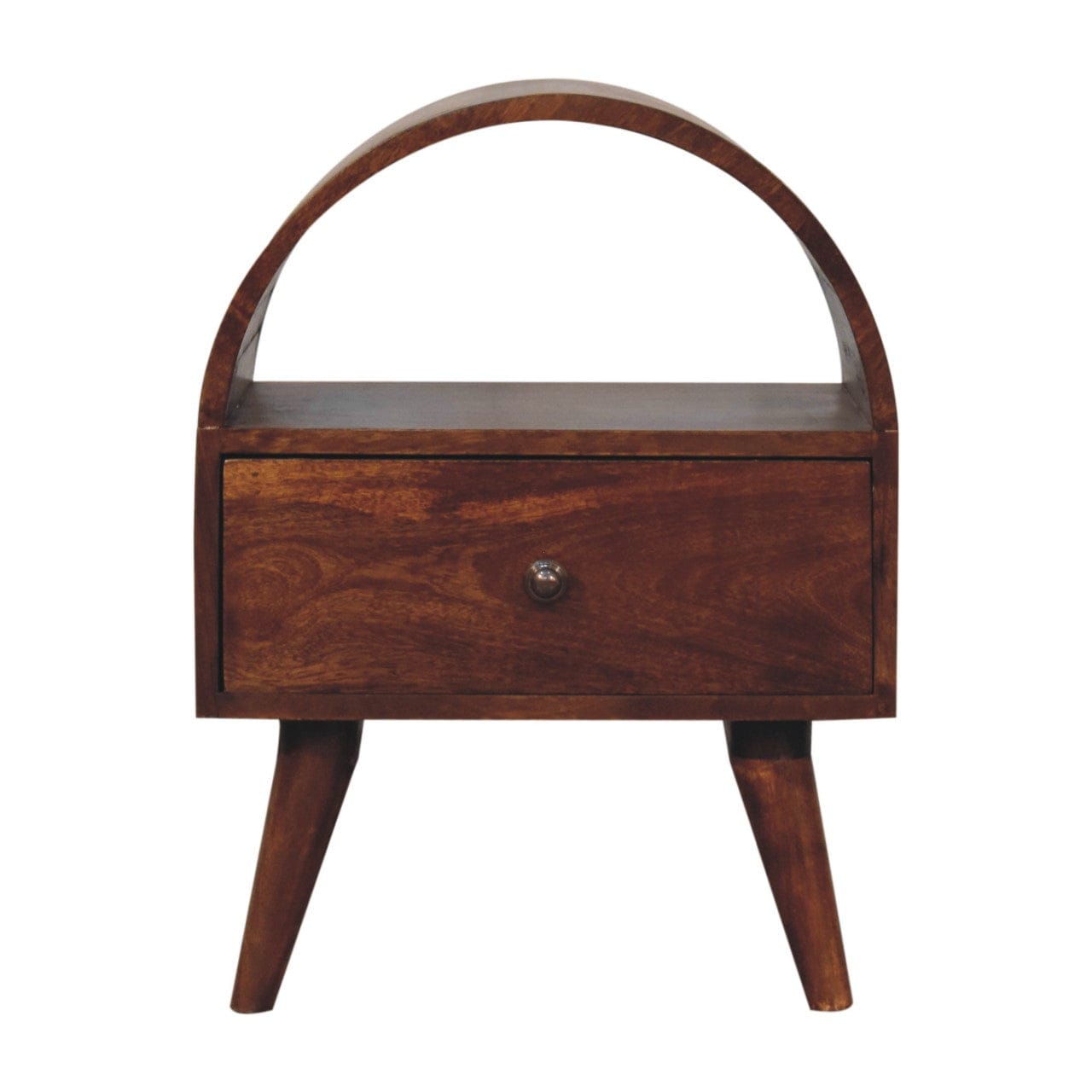 Chestnut Dome Nightstand - Solid Mango Wood Bedside Table for Bedroom - product view 2 showing handcrafted solid mango...