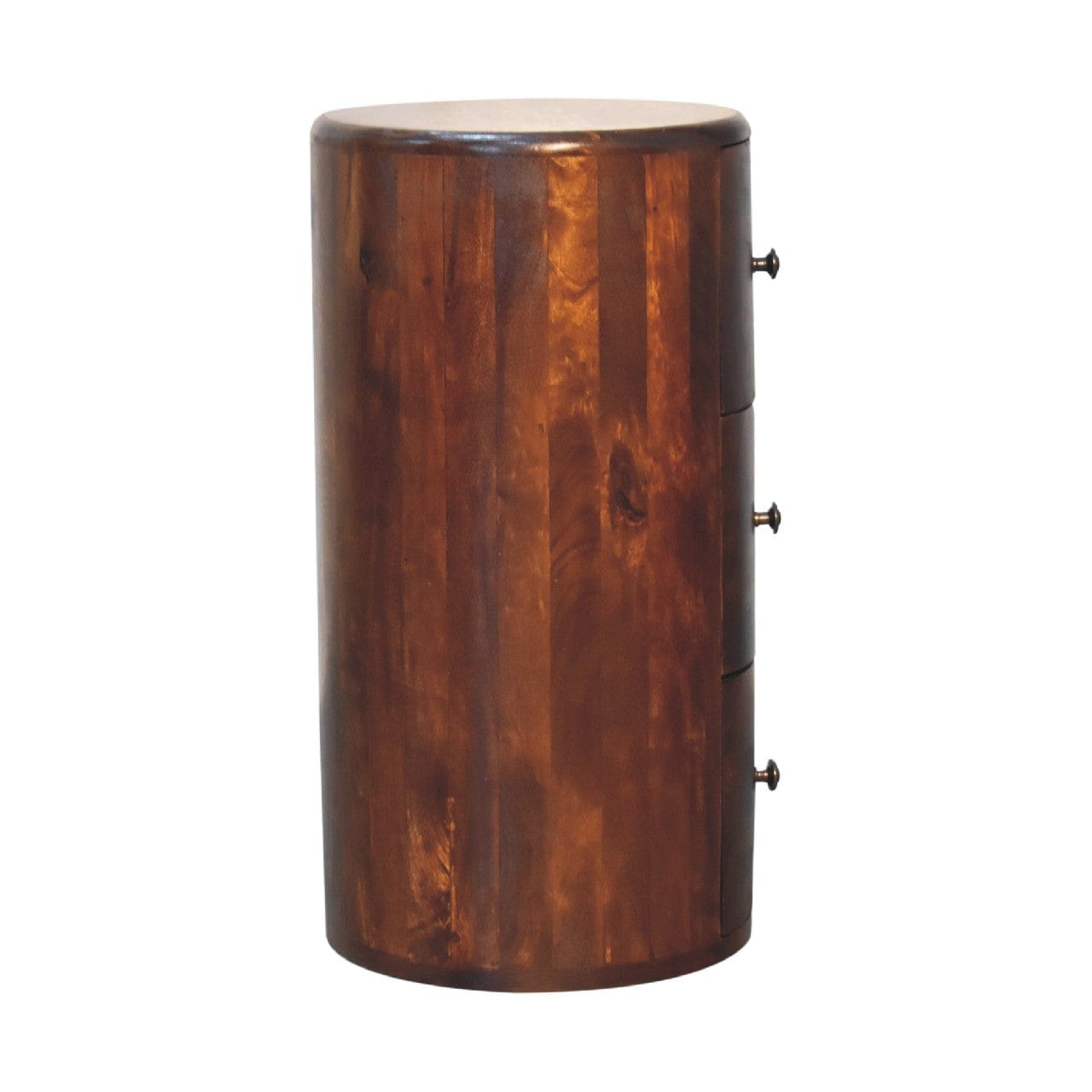 Chestnut Drum Side Table - Solid Mango Wood Round End Table for Living Room - product view 8 showing handcrafted solid...
