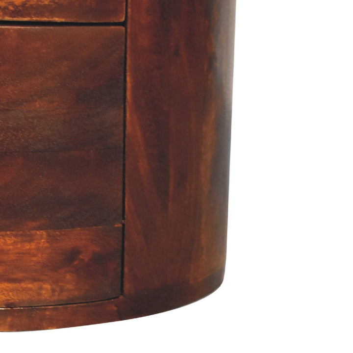 Chestnut Drum Side Table - Solid Mango Wood Round End Table for Living Room - product view 7 showing handcrafted solid...