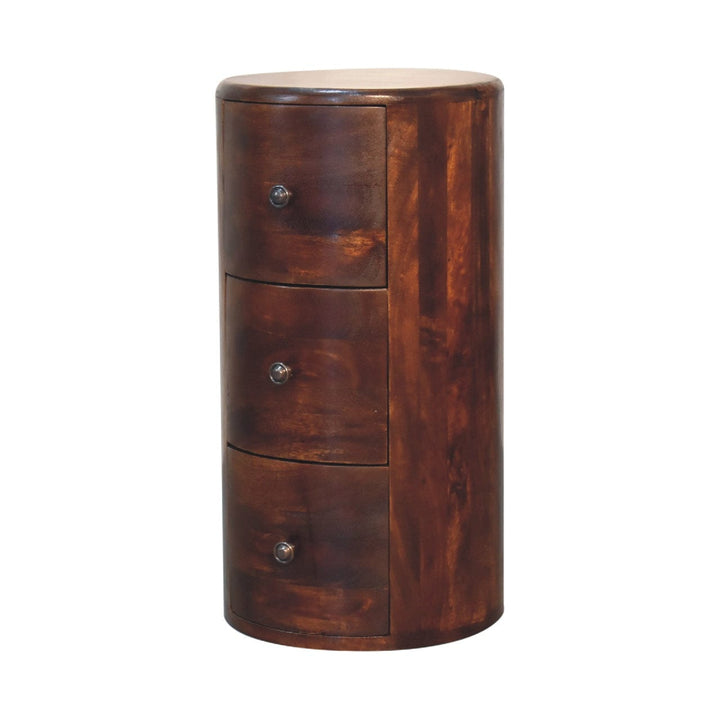 Chestnut Drum Side Table - Solid Mango Wood Round End Table for Living Room - product view 2 showing handcrafted solid...