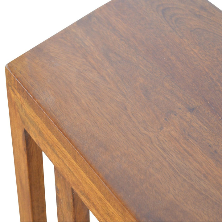 Chestnut Finish One-sided End Table - Solid Mango Wood Side Table for Living Room - product view 8 showing handcrafted...