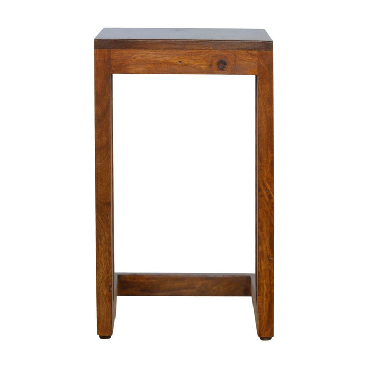Chestnut Finish One-sided End Table - Solid Mango Wood Side Table for Living Room - product view 6 showing handcrafted...